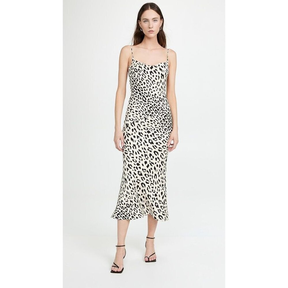 MILLY Silk Leopard Print Draped Cowl Neck Sexy Spaghetti Strap Slip Dress S/M